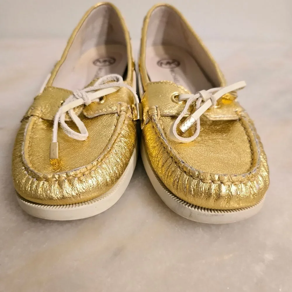 Michael Kors Blair Boat shoes Loafers Moccasin in GOLD metallic leather 8